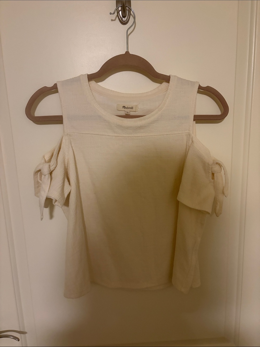 Madewell Cream Cold-Shoulder Tie-Sleeve Shirt, Size S
